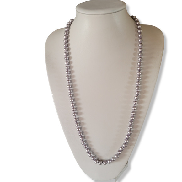 Vintage Finishing Touches Silver-Lavender 8mm Round Faux Pearls tied Strand 30" - Picture 7 of 7